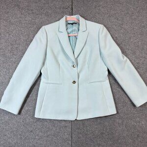 Preston & York Blazer Jacket Women 12 Blue Lined Oxford Notch Lapel Long Sleeve